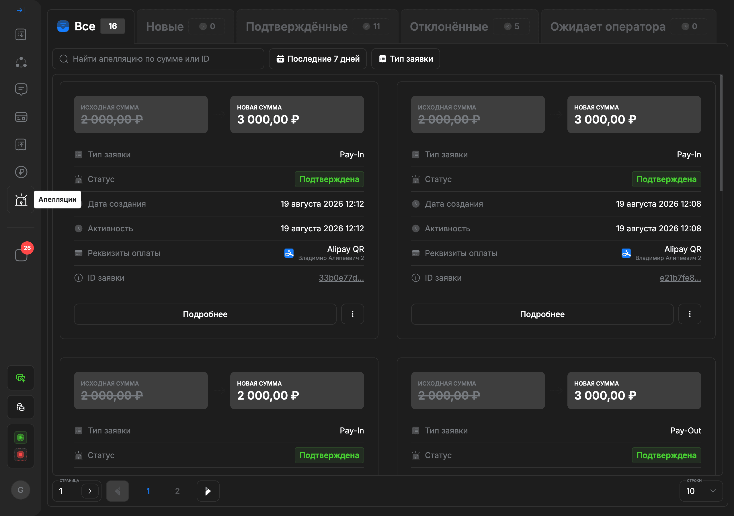 Кабинет мерчанта VOID PAY с разделом апелляций